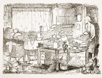 Eine Tendenz, das Abwaschen später zu erledigen, Illustration aus 